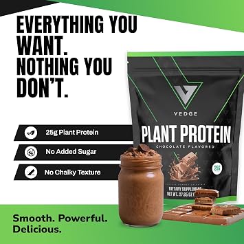 VEDGE Vegan Protein Powder, USDA Organic, Chocolate, 20 Servings | Plant Based Protein Powder, With Pea, Pumpkin, And Sunflower For Muscle Support, Dairy Free, Soy Free, Vegan, Chocolate