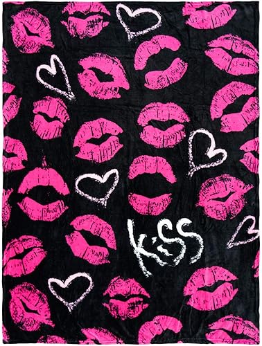 Miniatura 1 de Infinity Republic - Kiss Kiss - Manta de forro polar suave color negro y rosa para regalos del día de San Valentín, 50 x 60 pulgadas, perfecta para