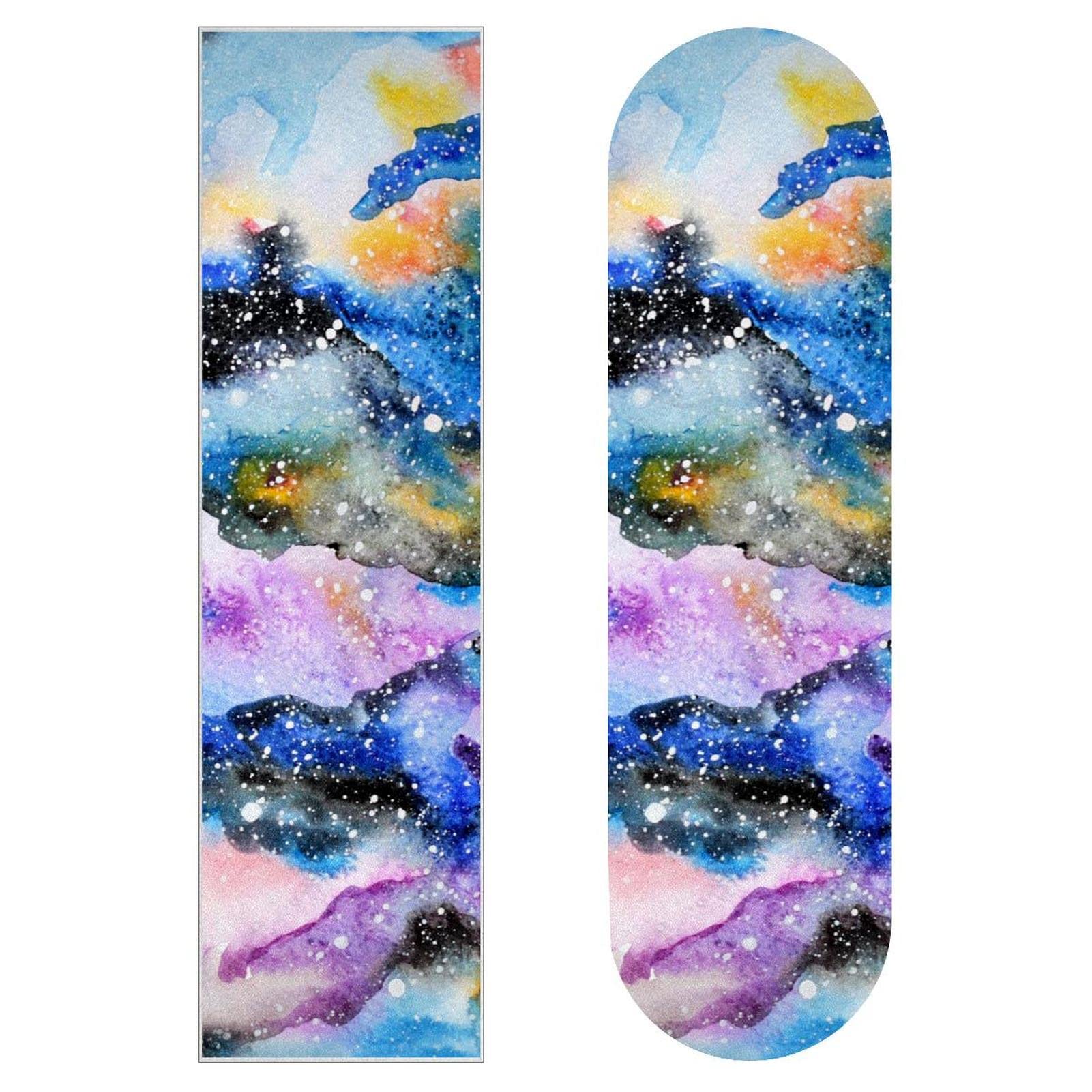 Watercolor Galaxy Lot de 2 feuilles de papier abrasif pour planche de skateboard et longboard