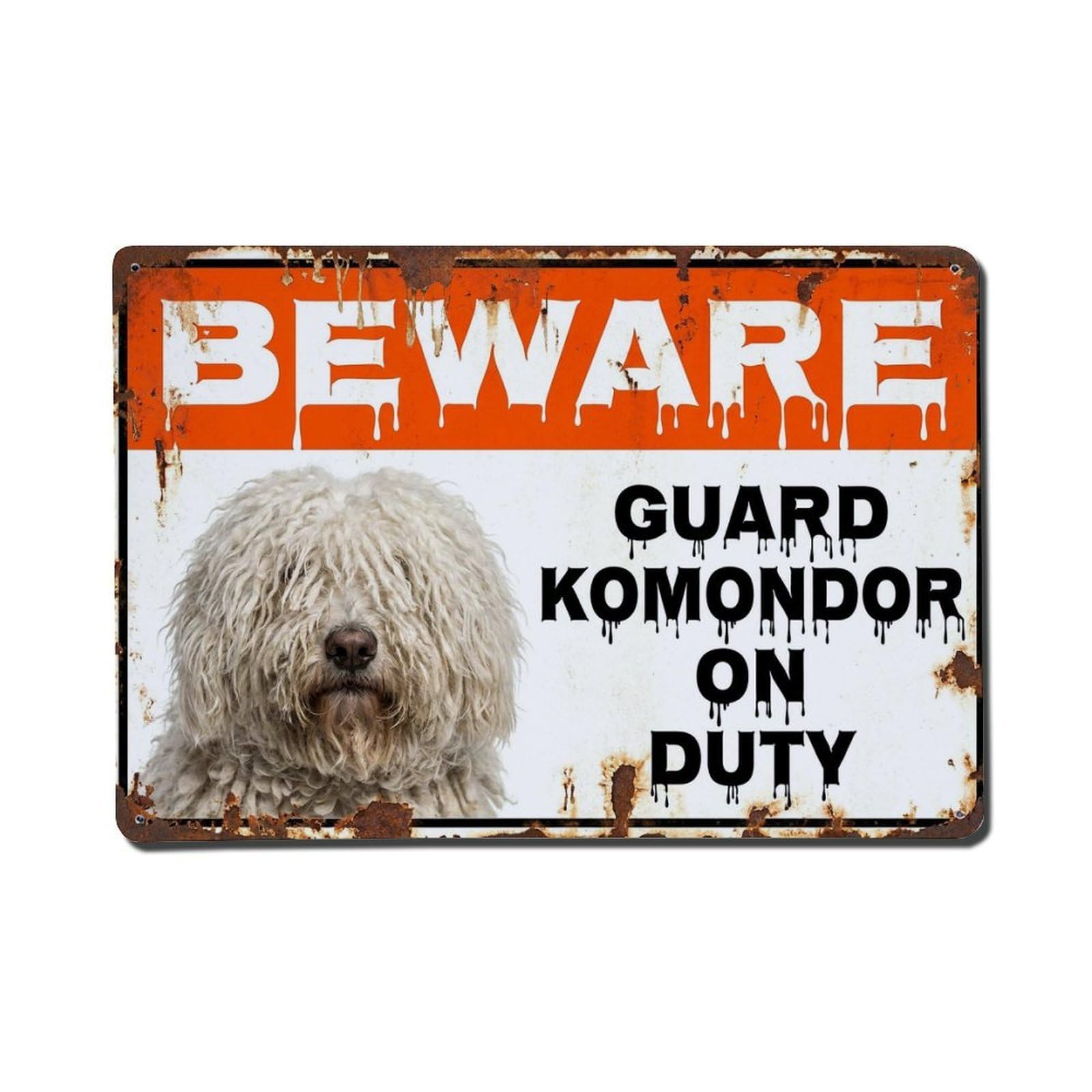 Vintage Funny Komondor Guard Beware of Dog Patio Metal Tin Sign