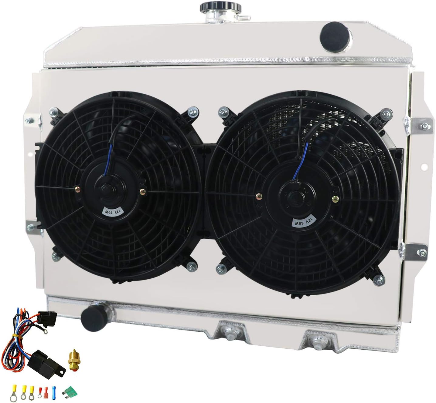 ALLOYWORKS 3 Row Performance Aluminum Racing Cooling Radiator+Shroud Fan+Relay For 1963-1974 AMC Javelin AMX Rambler V8 USA