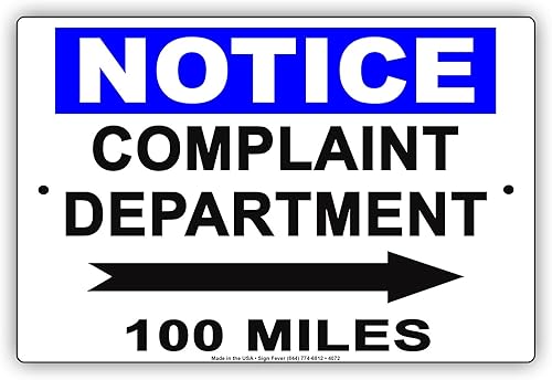 Aviso Queja Departamento Flecha derecha 100 millas de humor ridículo divertido alerta advertencia aluminio metal 8 x 12 pulgadas