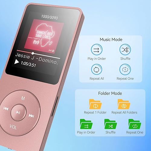 Miniatura 7 de AGPTEK A02PL - Reproductor de MP3 de 64 GB, reproducción de 70 horas de reproducción de sonido sin pérdidas, soporta hasta 128 GB (oro rosa)