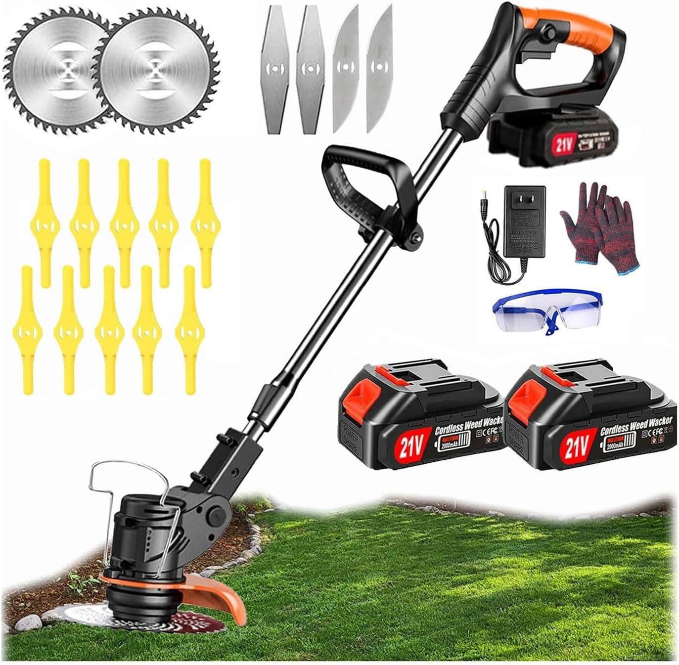 Electric Wacker Weed,Cordless Wacker Weed&Grass Edger Cordless(2 Batteries & Charger Included) with 3 Types Blades.Lightweight Weed Eater.