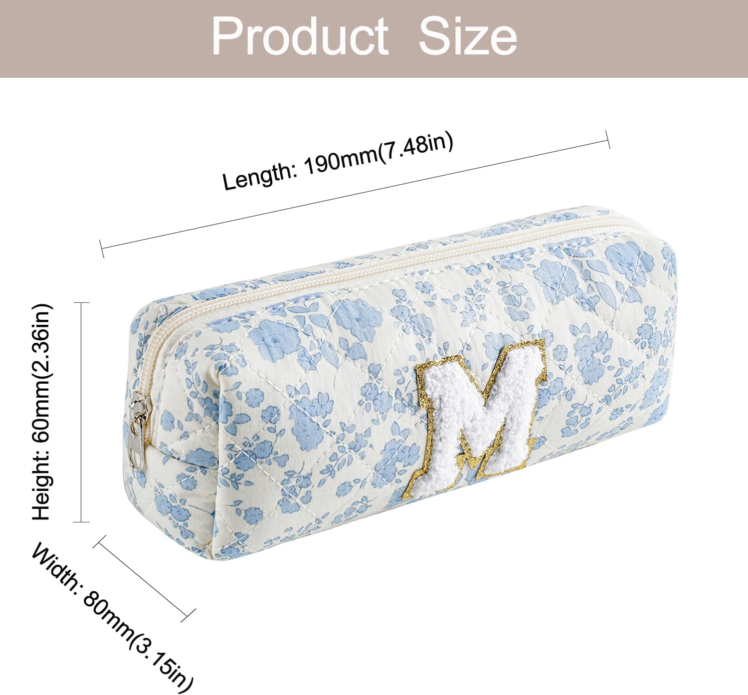 Initial Makeup Bag Cosmetic Bag for Women, Cute Christmas Gifts for Girls, Personalized Blue Floral Coquette Travel Bag, Trendy Stuff Zipper Pouch Make Up Organizer (Blue Floral M) image 5