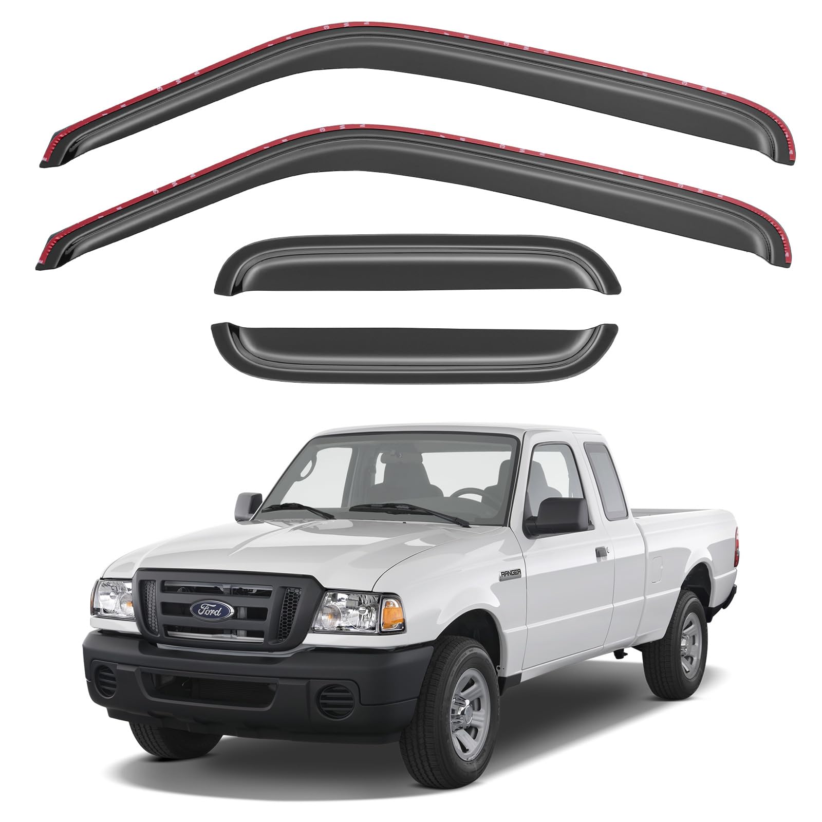 Window Rain Guards Visors for 1999-2011 Ford Ranger SuperCab, in-Channel Window Vent Wind Shades Deflectors for 99-08 Mazda B3000, 99-10 Mazda B4000 Extended Cab