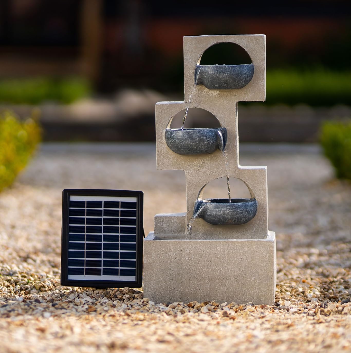 Primrose Solar Cascading Water Feature Grey Column Pouring Bowls Tiered With Battery Backup And Lights 53Cm from B&Q