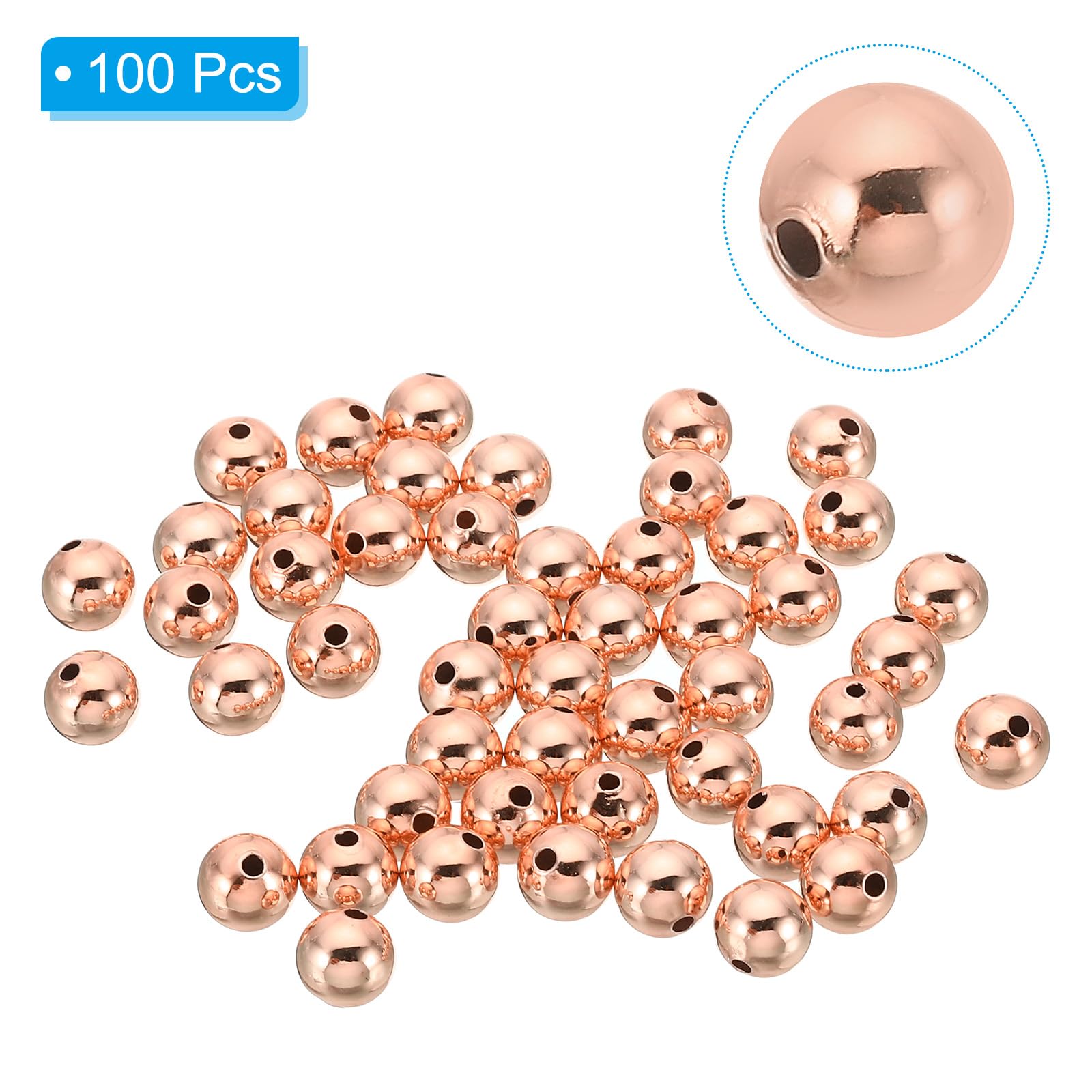 PATIKIL 8mm Gold Filled Spacer Beads for Jewelry Making 100 Pack Metal Round Beads Brass Beads for Bracelets Earring Necklace DIY Craft Rose Gold - Image 3