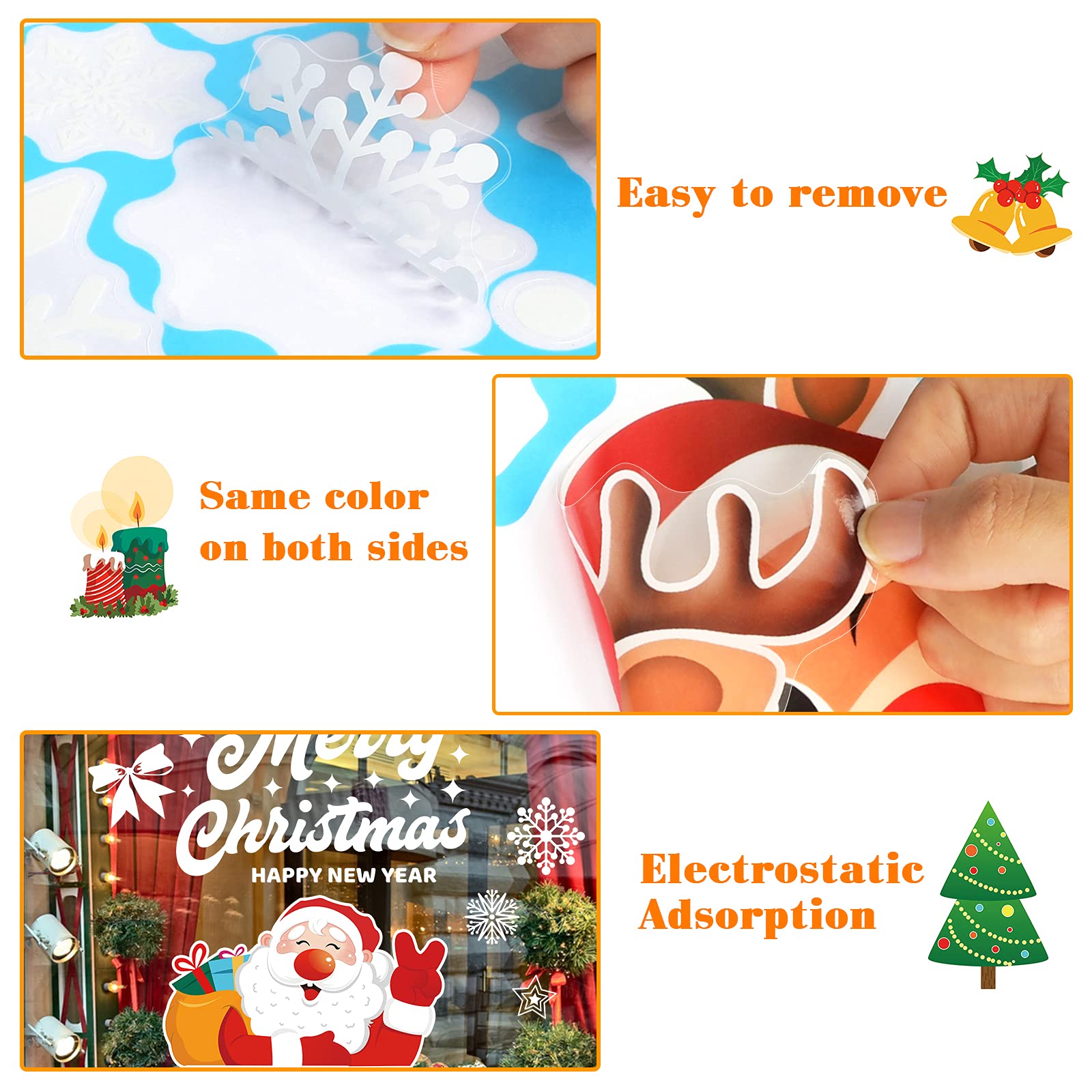 Kit 172 Adesivi Natalizi Per Finestre - Vetrofanie Rimovibili, Decorazioni Renne, Babbo Natale, Fiocchi Di Neve