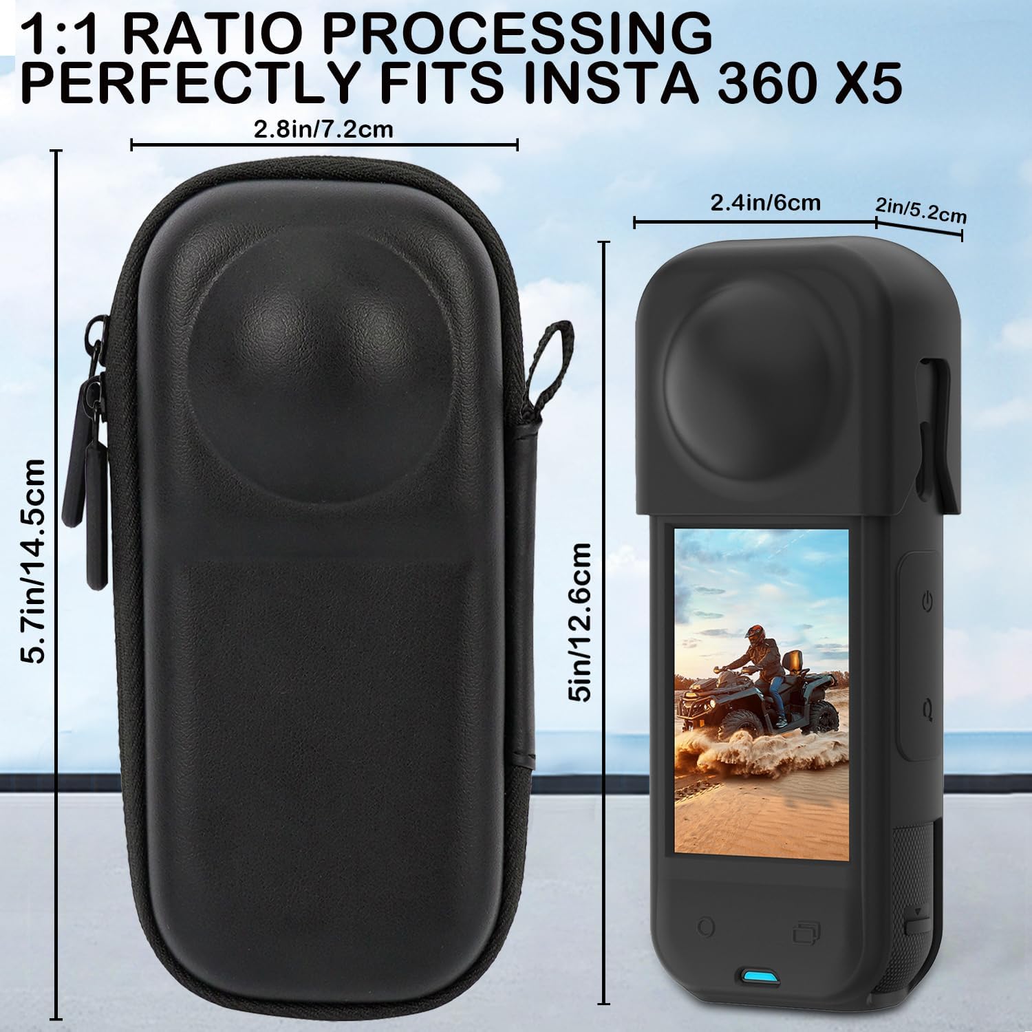 Insta360 X5 Kit Protective Accessories With Insta 360 X5 Bag, Camera Silicone Protective Case And Lens Silicone Protective Case, 2 Pcs Screen Protector, Scratch Resistant Portable For Outdoor Travel