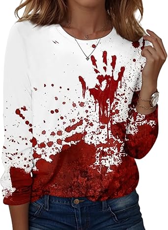 Halloween Shirts for Women Long Sleeve Plus Size Fashion Crewneck Comfortable Tshirts Halloween Costumes for Women
