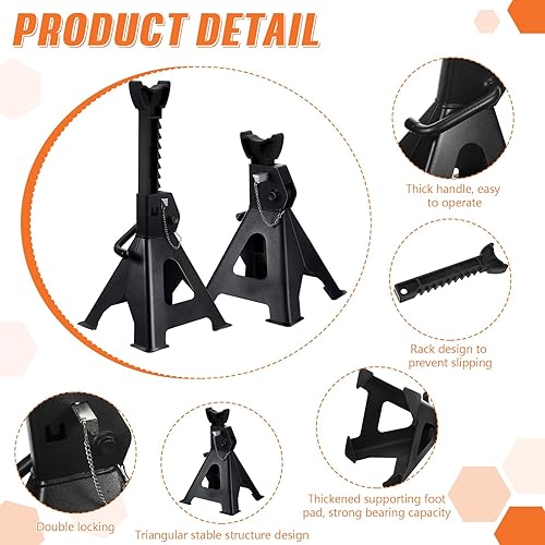 Miniatura 3 de Gisafai 1 par de 3 toneladas, 6600 libras, soporte de elevación ajustable de trinquete para automóvil con pasadores de bloqueo dobles, soportes de