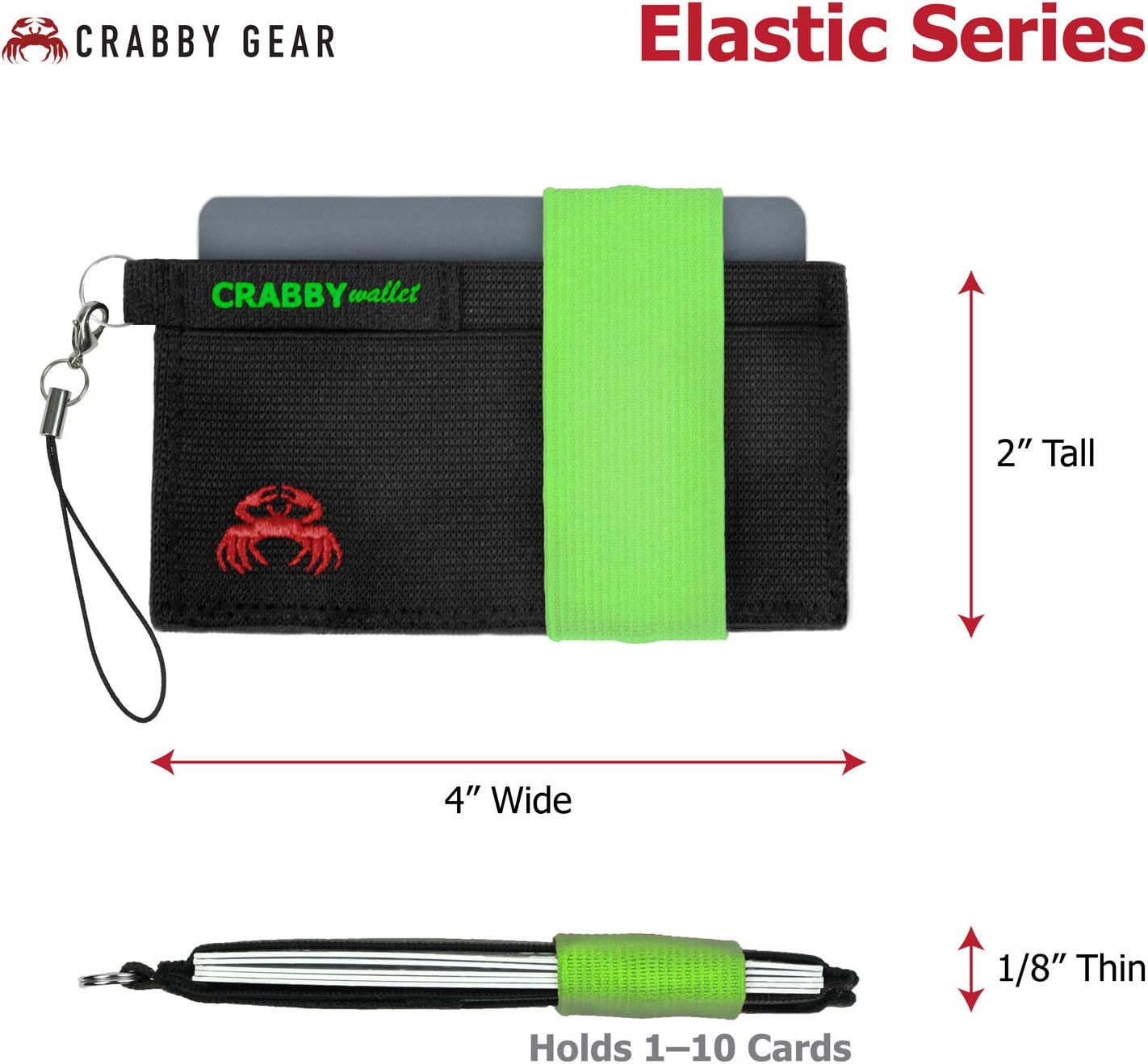 Front Pocket Wallet - Minimalist Wallet - Green - Elastic - Everyday Carry Cards, Cash, Phone, Keys - Securely Holds for Easy Access - Lobster Claw Keychain Included- Ultra Thin 4"x2"… - Image 3