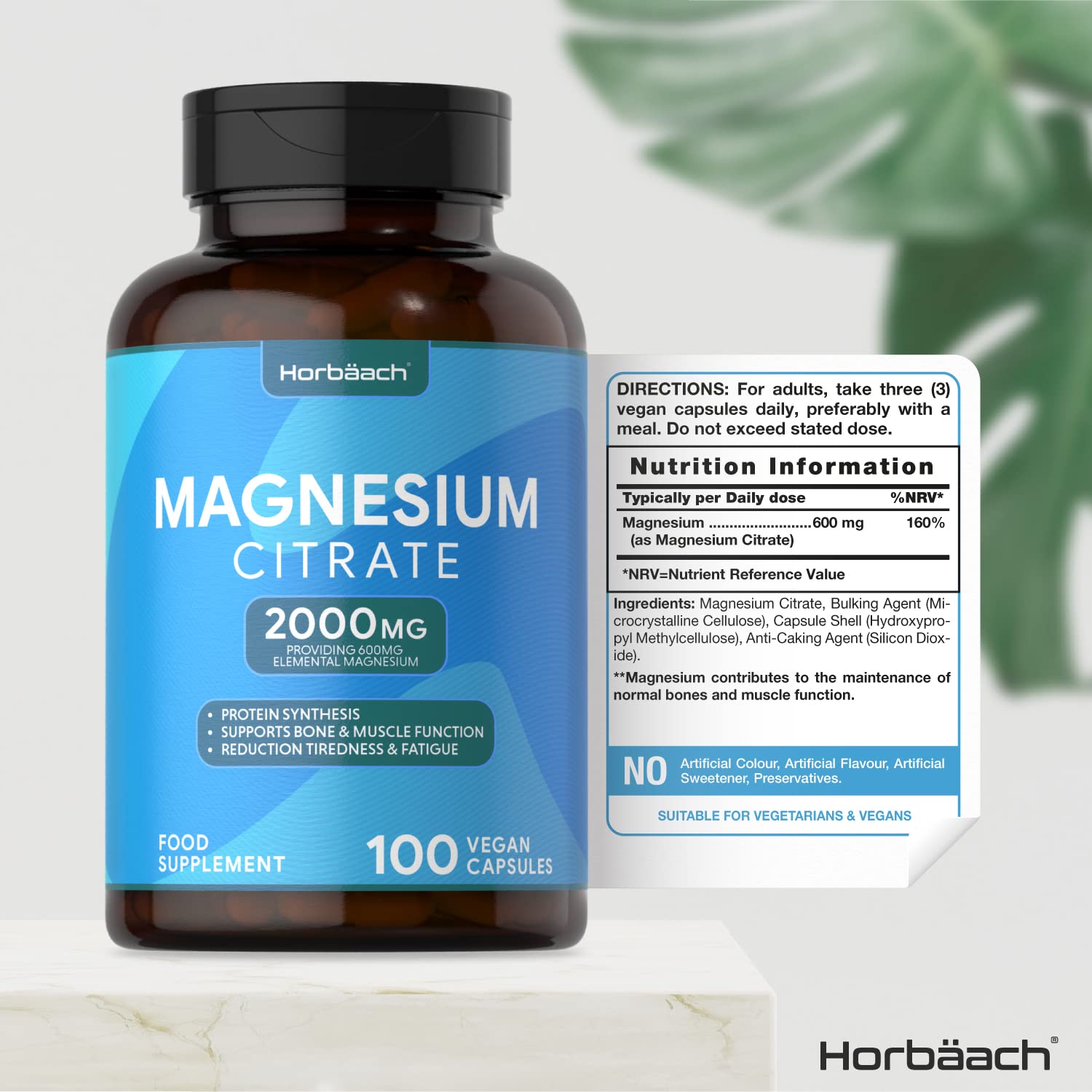 Magnesium Citrate 2000mg 100 Capsules 600mg Elemental Magnesium