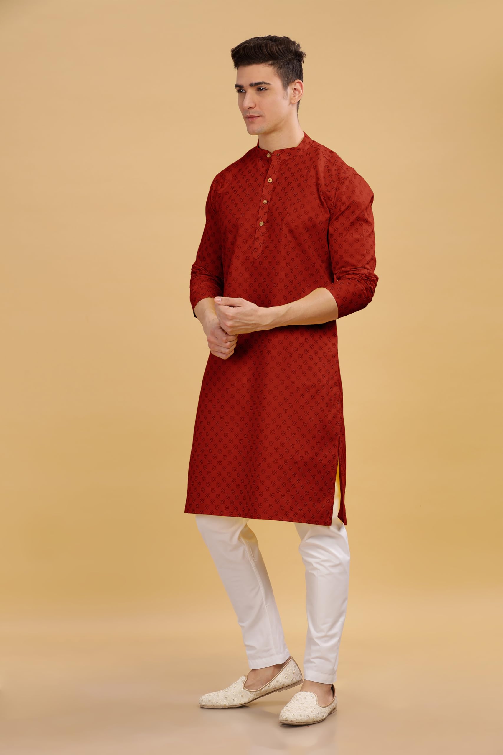 Be Active Men's Cotton Regular Kurta (C-399-1_Red