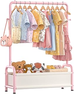 Kids Clothing Rack with Storage Shelf, Kids Dress Up Rack Storage for Coats, Small Baby Garment Rack for Hanging Clothes, Toddler Wardrobe Closet Organizer for Kids (Classic, Pink) - Buy now