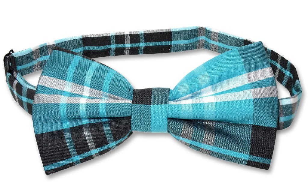 Vesuvio Napoli BOWTIE Black Turquoise White Color PLAID Design Men's Bow Tie