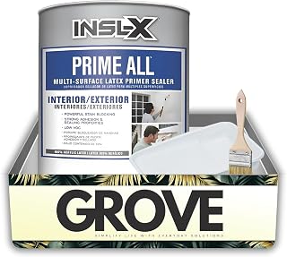 Insl-X Prime All White Flat Water-Based Acrylic Latex Primer 1 qt Bundle with Disposable Paint Tray Liner, Flat Chip Brush – For Wood, Quick Drying for All Surfaces – Gift Set (3 Items)