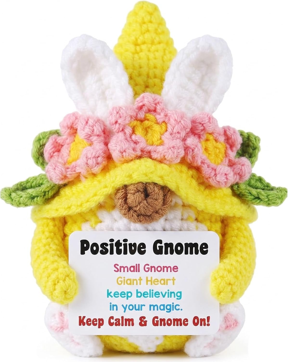 Inspirational Crochet Positive Gnome, Handmade Crochet Positive Gnome Plush with Card, Uplifting Emotional Support Gift for Women Men Friends Teachers Home Party Decor