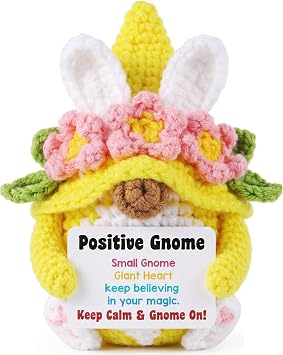 Inspirational Crochet Positive Gnome, Handmade Crochet Positive Gnome Plush with Card, Uplifting Emotional Support Gift for Women Men Friends Teachers Home Party Decor