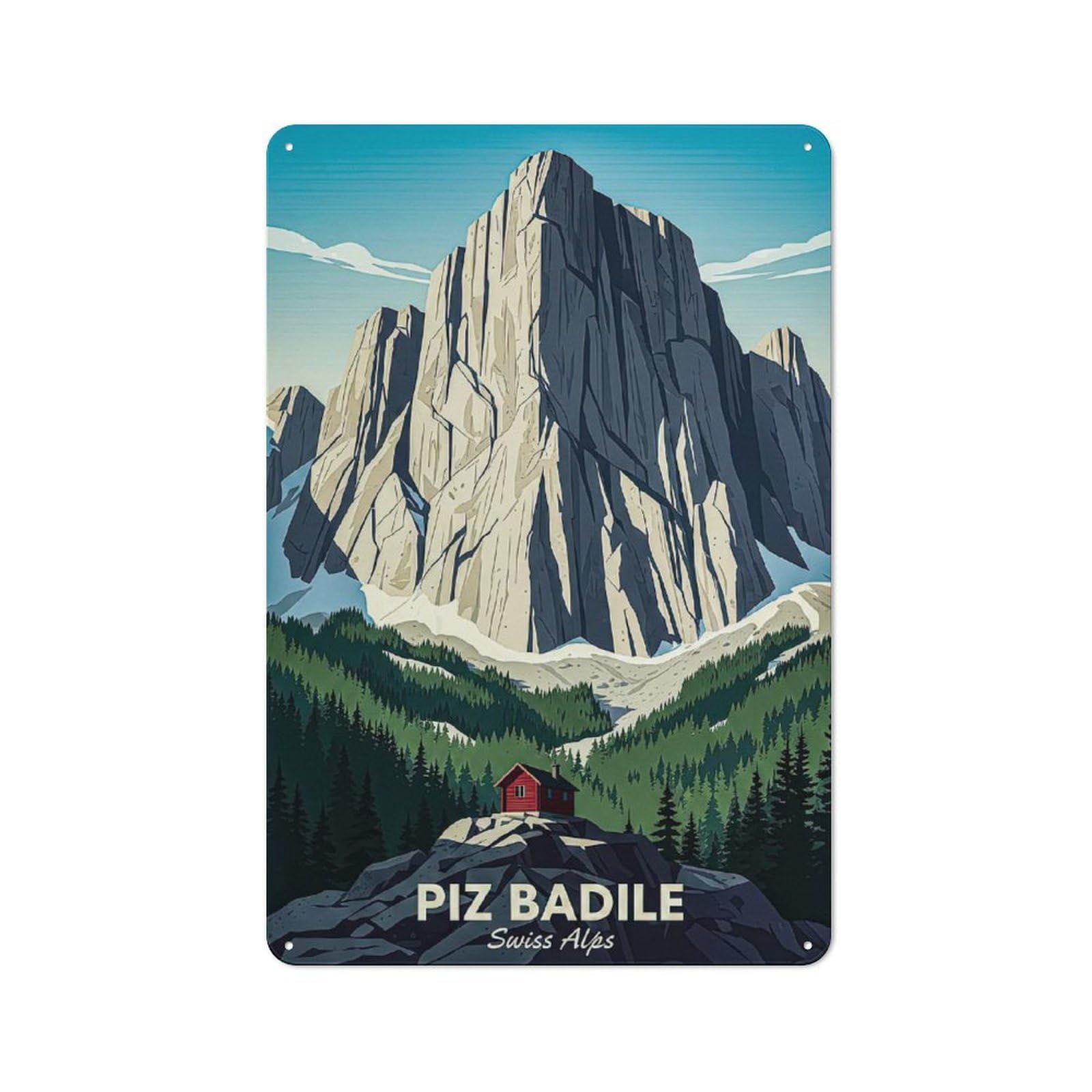 Junmoney Style-7 Metal Plaque 30X20cm With Piz Badile Swiss Alps Vintage For Pub Or Café, Vintage Decor, For Metal Sign Collectors, For Vintage Wall Decor Fans