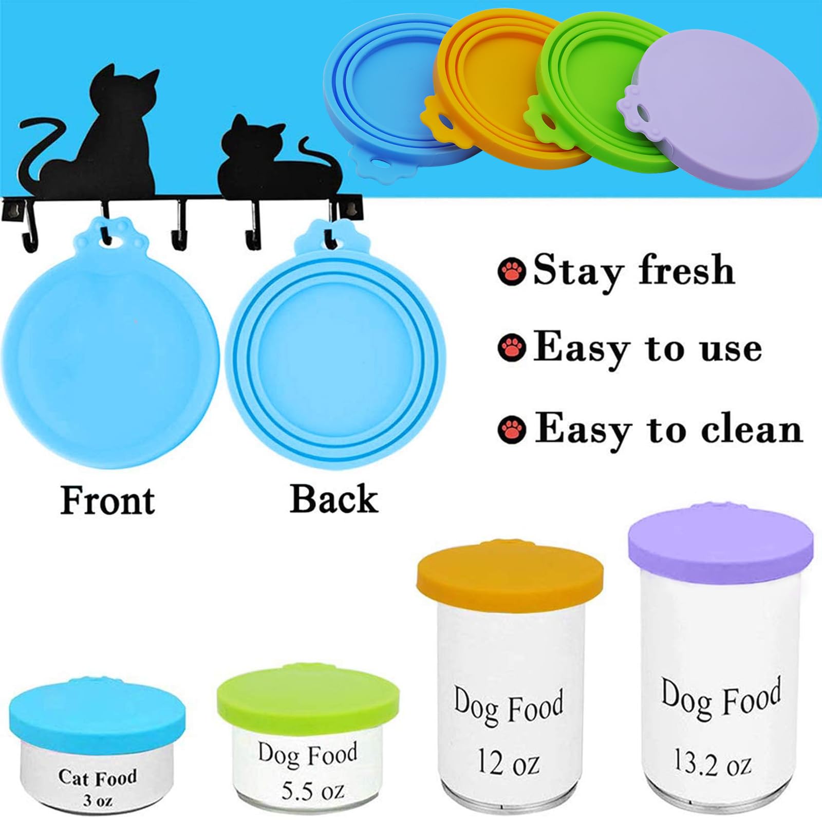 Fundas para latas de comida, paquete de 4 unidades, tapas universales de silicona sin BPA para comida de perros y gatos, se adapta a todos los tamaños estándar para perros y gatos para