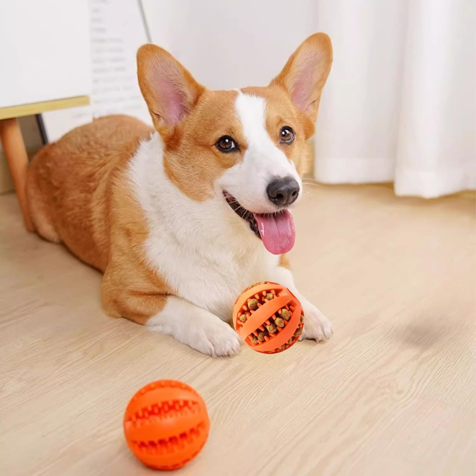 Pet Supplies - Pelota masticable para perro, color naranja, 1 unidad, limpieza de dientes — view 3