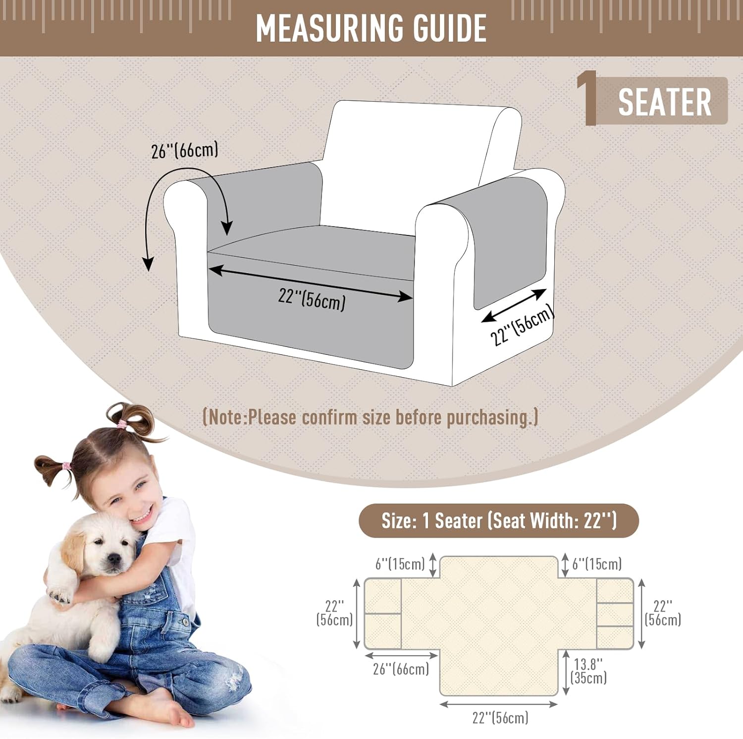 TAOCOCO Waterproof Chair Covers for Pets Dogs with Non Slip Backing, Chair Seat Covers with Side Pocket for 1 Seater Couch Washable Dog Couch Cover Protector Sofa Slipcovers(Chair, Light Gray)