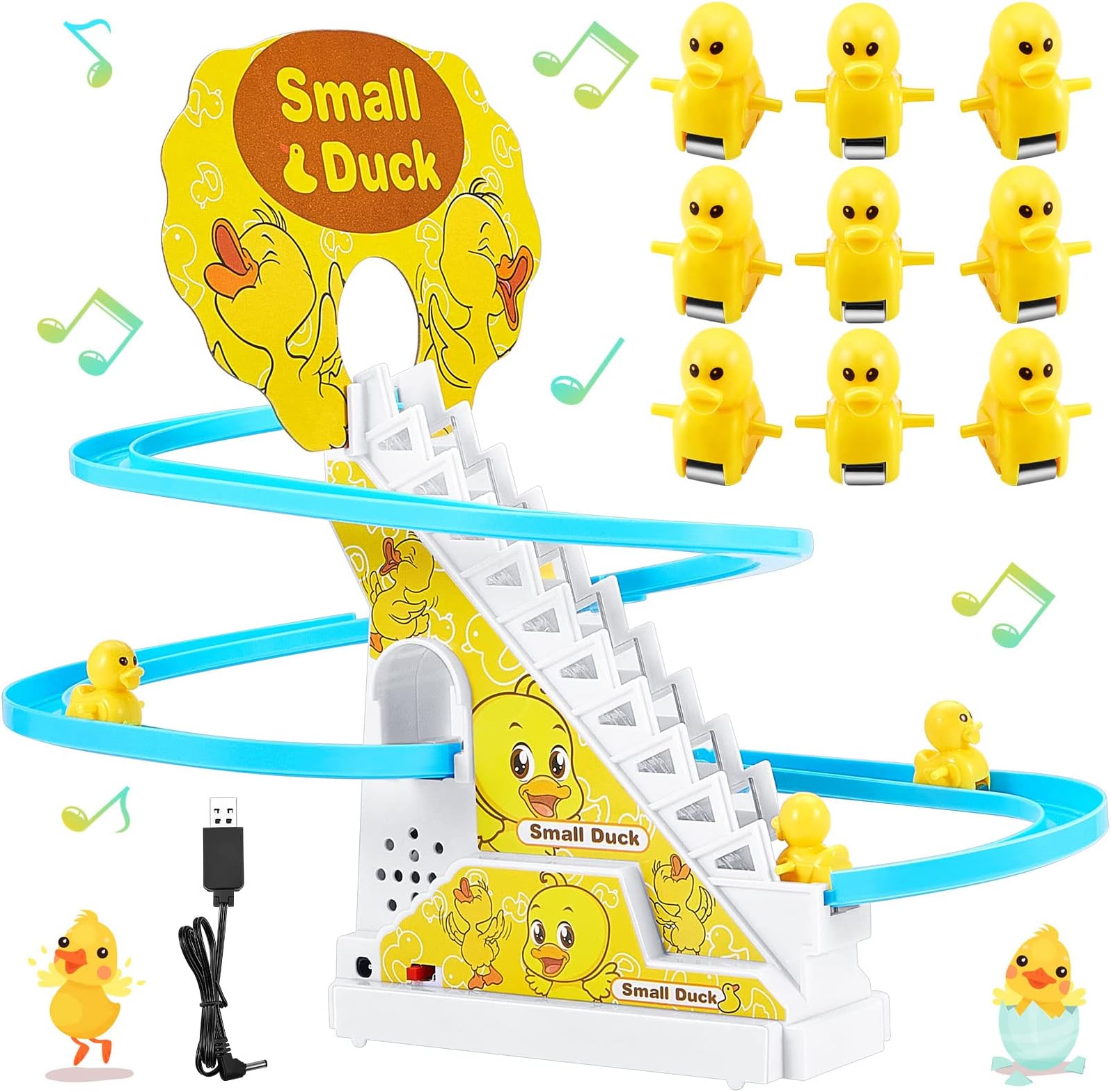 HyDren Climb Stairs Toy Roller Coaster Toy for Halloween Christmas Electric Toys Track Slide Stairs Indoor Toy with LED Flashing Lights (Duck)
