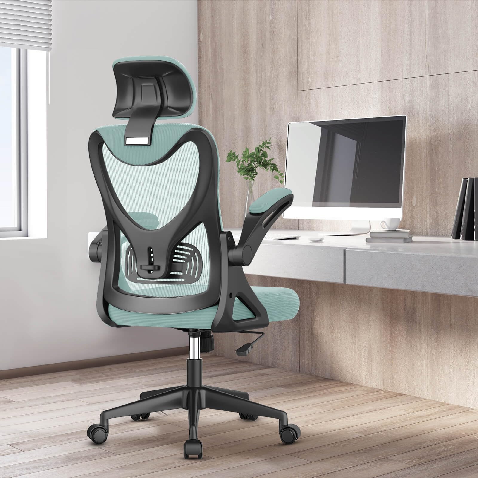 Office Chair Ergonomic Desk Chair with Lumbar Support Headrest Adjustable, Padded Flip-up Armrests Comfy Seat Cushion High Back Task Chair