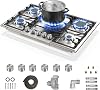30 Inch Gas Cooktop, 38300 BTU 5 Italy Defendi Sealed Burners Drop in Gas Stovetop with 6 Metal Knob, NGLPG for Kitchen RV, Thermocouple Protection Gas Hob, Food-grade Stainless Steel