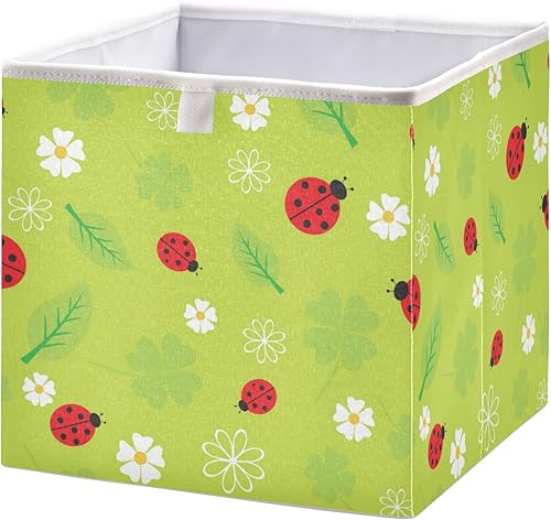 Beetles Ladybugs - Cubos de almacenamiento plegables de tela con asas, organizador cuadrado para armario, forro impermeable para estantes, gabinete,