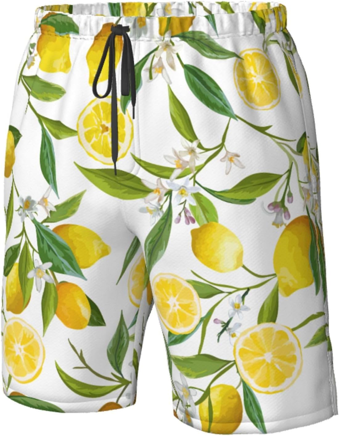 Fresh Tropical Lemons Print Mens Casual Shorts Drawstring Summer Beach Stretch Shorts Novelty Swimtrunks