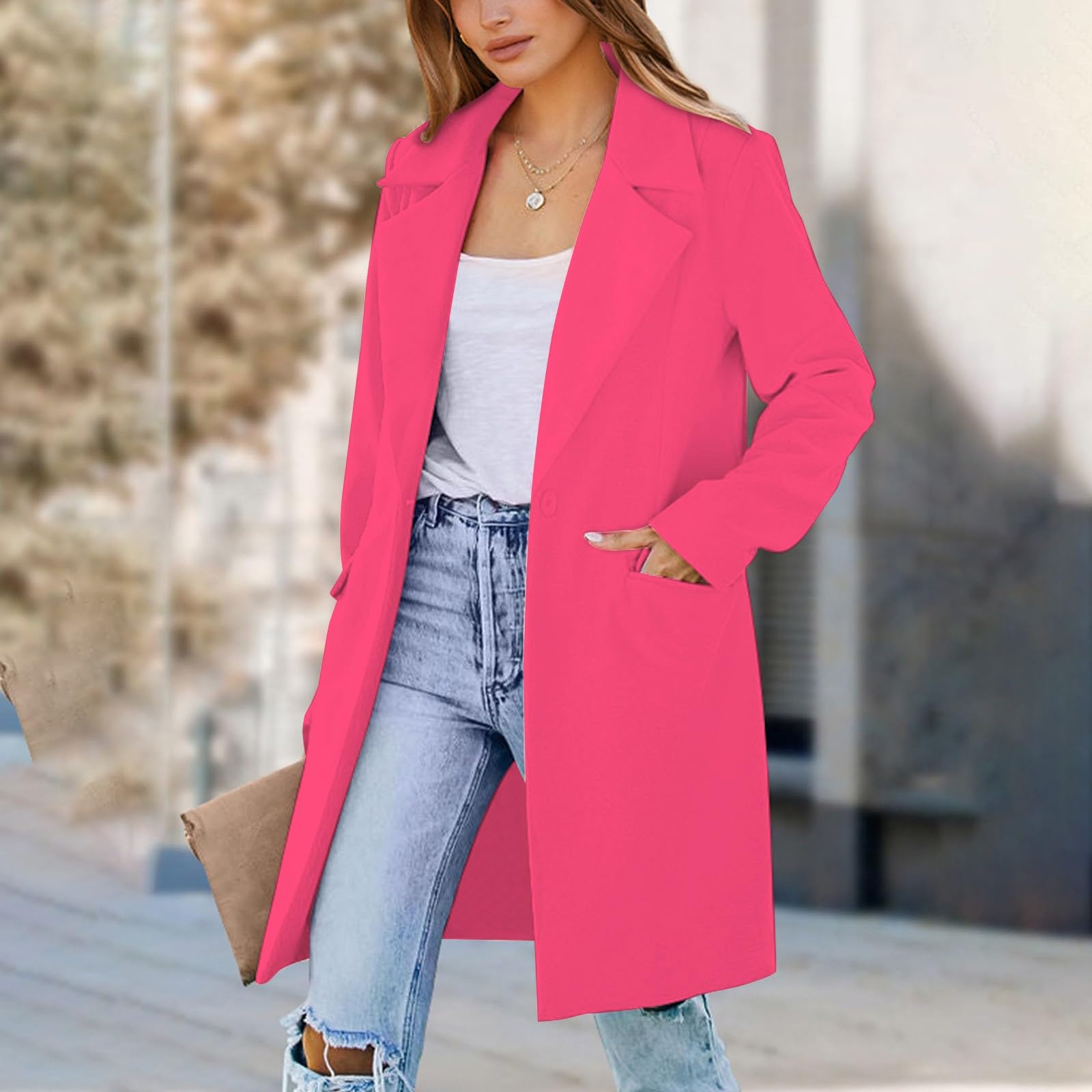 Damen-Blazer, vorne offen, langärmelig, Tasche, übergroße Arbeitskleidung
