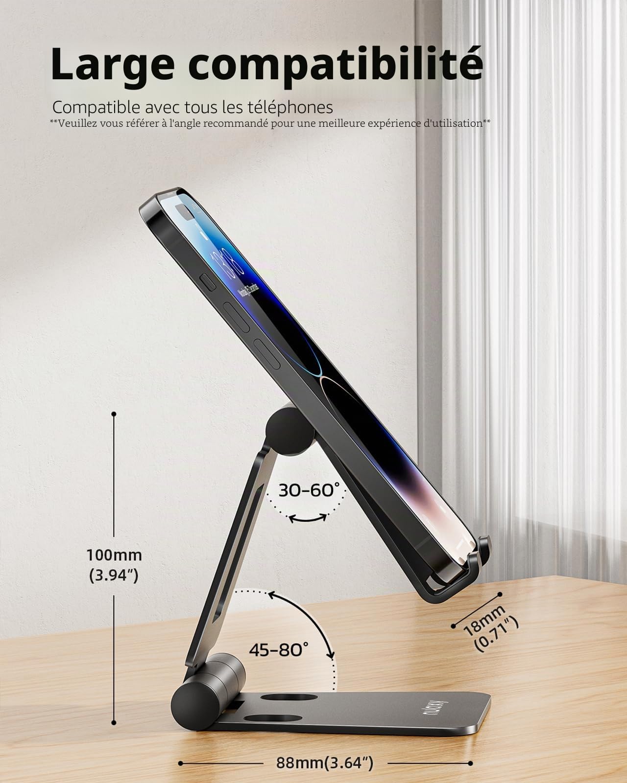 Nulaxy Support Téléphone Réglable Pliable Bureau, Compatible iPhone Samsung Huawei Smartphones, Noir