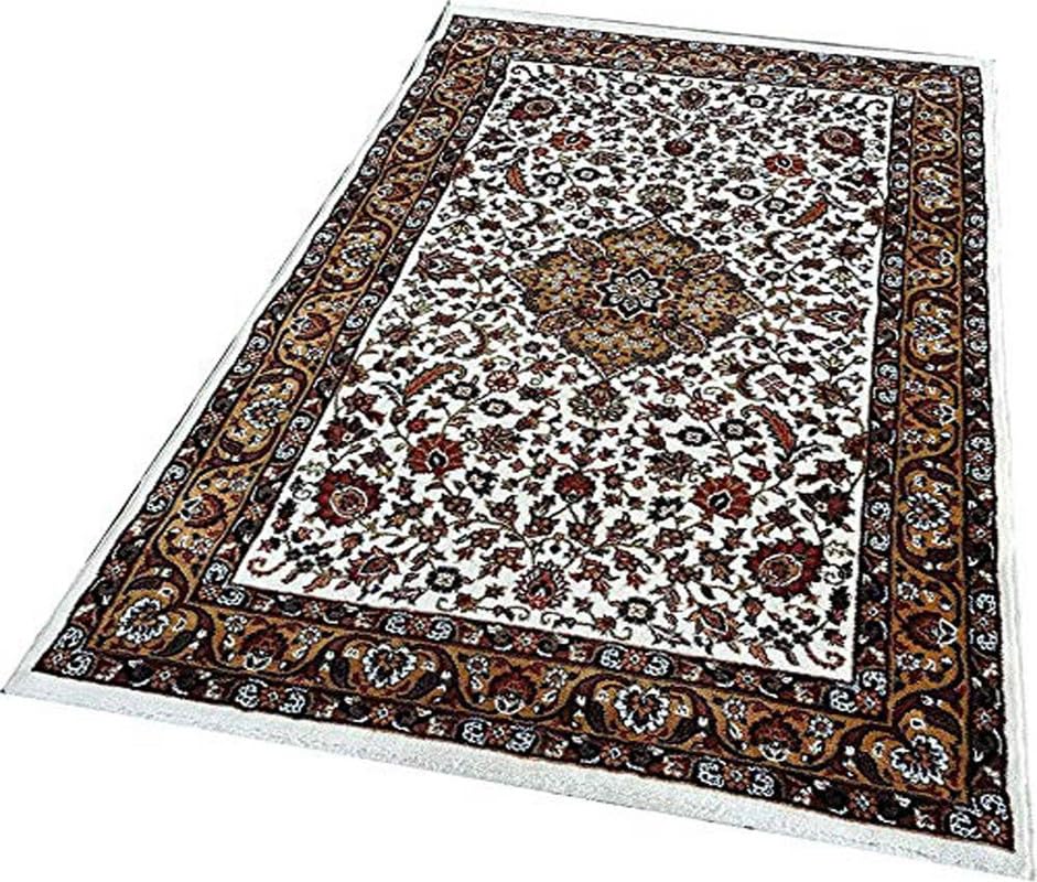 Image of Beautiful Home Decor 9x12 Feet Kashmiri Design Soft Thick Silk Carpet for Living Room (Ivory, 270 x 360 Cm)
