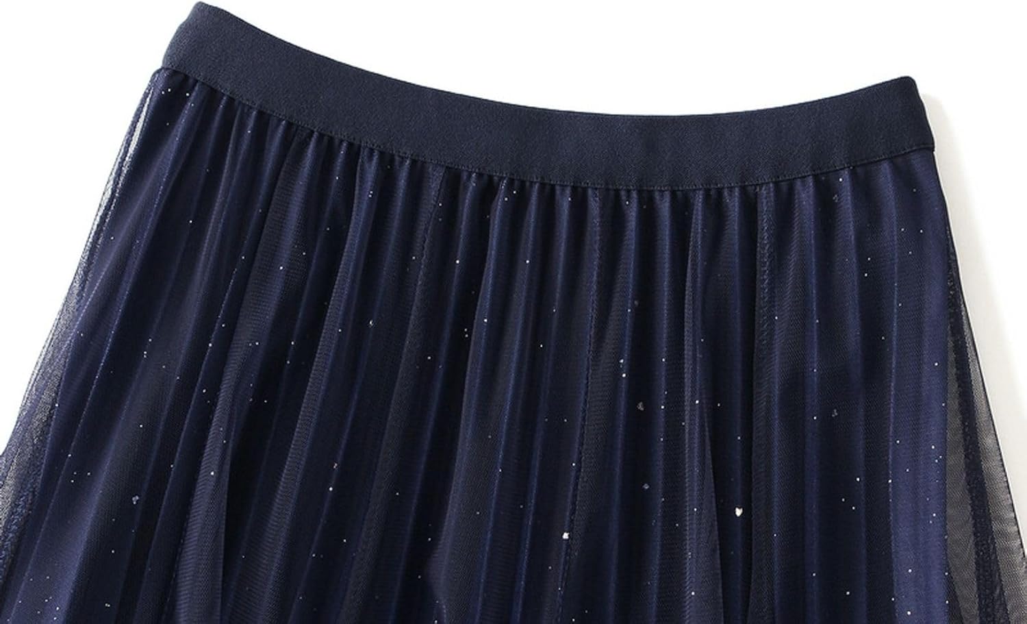 Womens Sequin Tulle Skirts Pleated A-line Mesh Skirt Elastic High Waist Midi Tulle Skirts Swing Gradient Skirt 2025