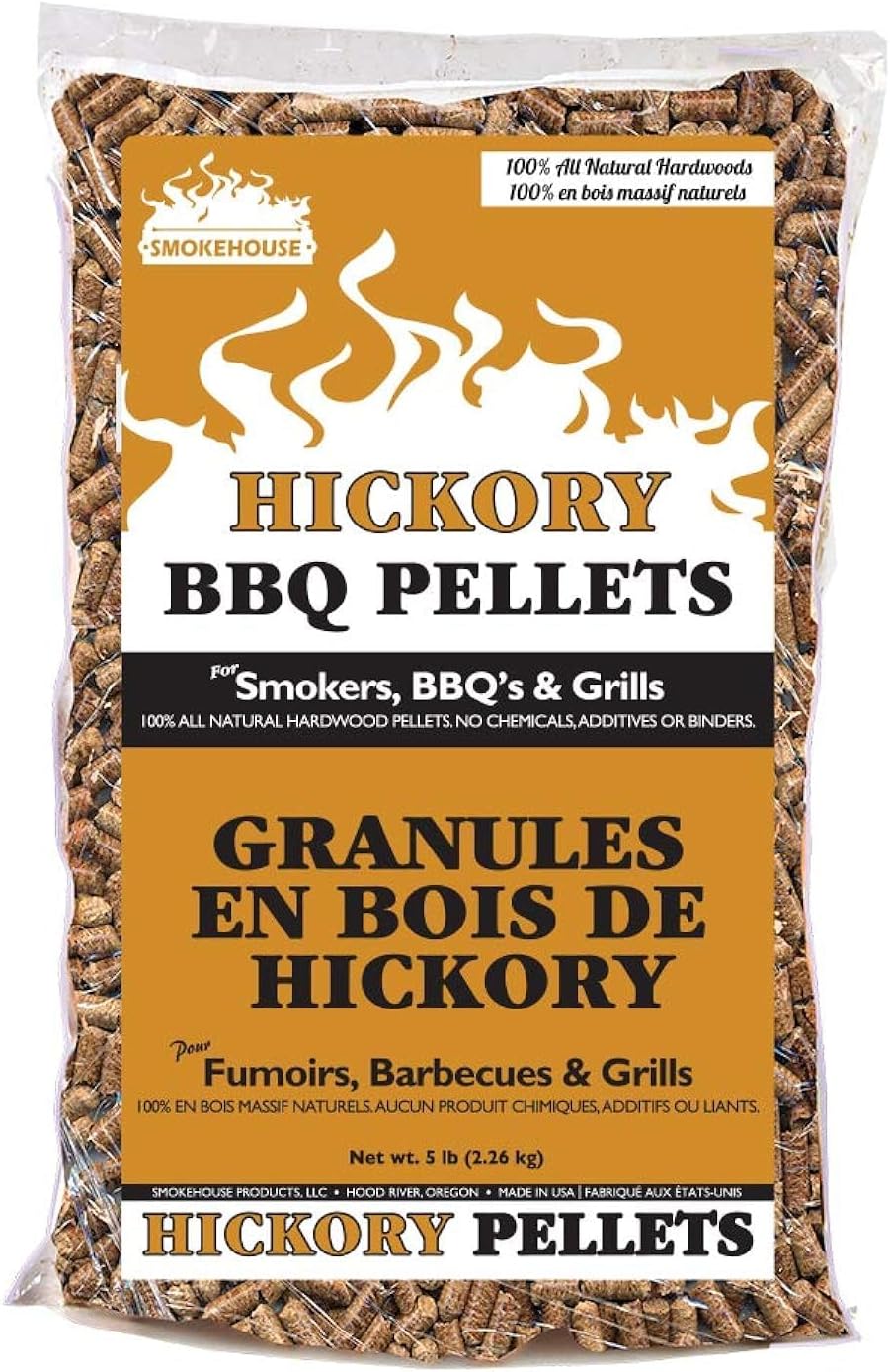 Smokehouse Products 9760-020-0000 5-Pound Bag All Natural Hickory Flavored Wood Pellets, Bulk