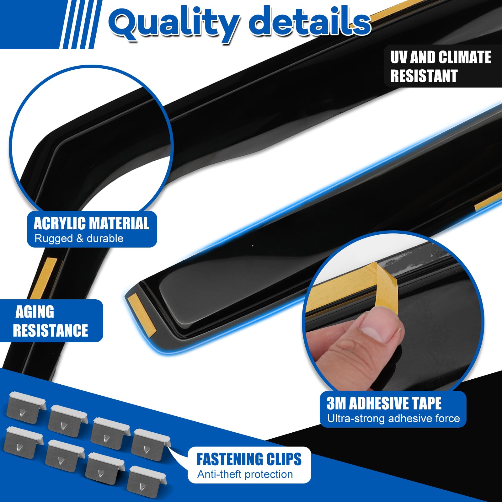 Deflector de Viento Deflector de Aire Compatible con VW Golf MK7 MK8 2012-2025 Deflectores de Lluvia para Ventanas Laterales con Clip Fijo - 4 Piezas
