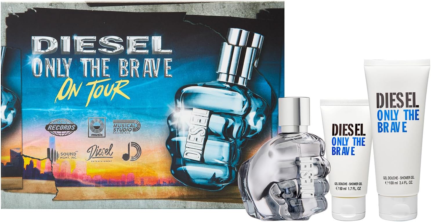 DieselONLY THE BRAVE Men's set, 4.2 oz Eau de Toilette, 3.4 oz Shower Gel, 1.7 oz Shower Gel