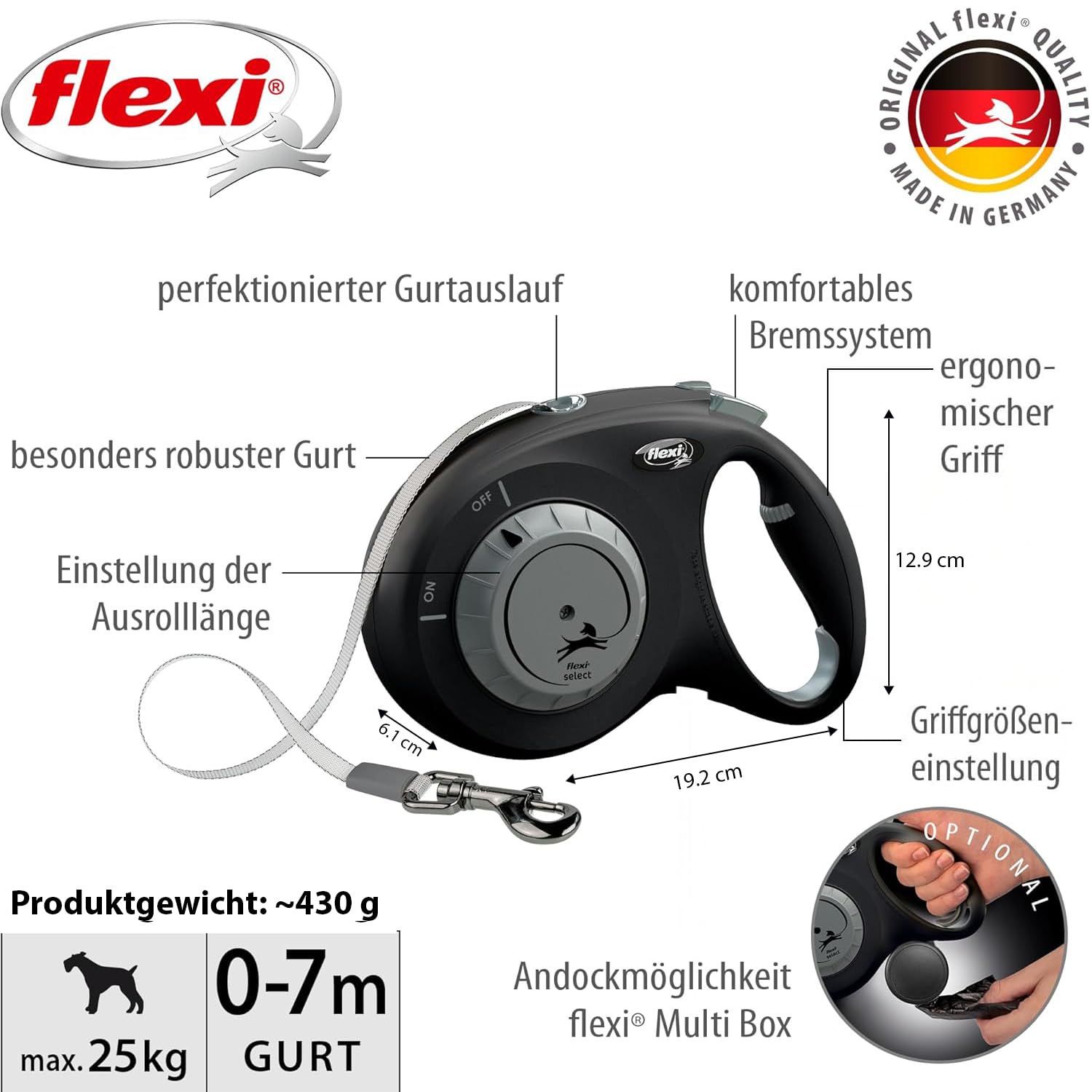 flexi® Select pas 7 m czarny dla psów do 25 kg