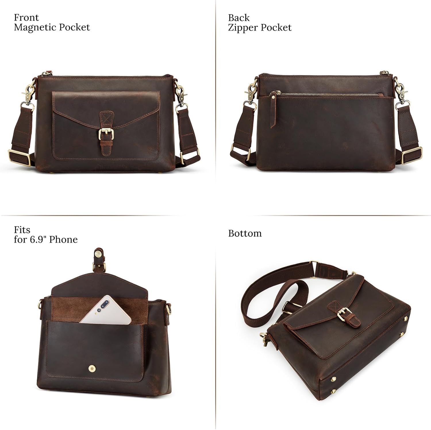 S-ZONE Genuine Leather Crossbody Bags for Women Trendy RFID Blocking Shoulder Bag Purse Handbag with Zipper Pocket - Image 8