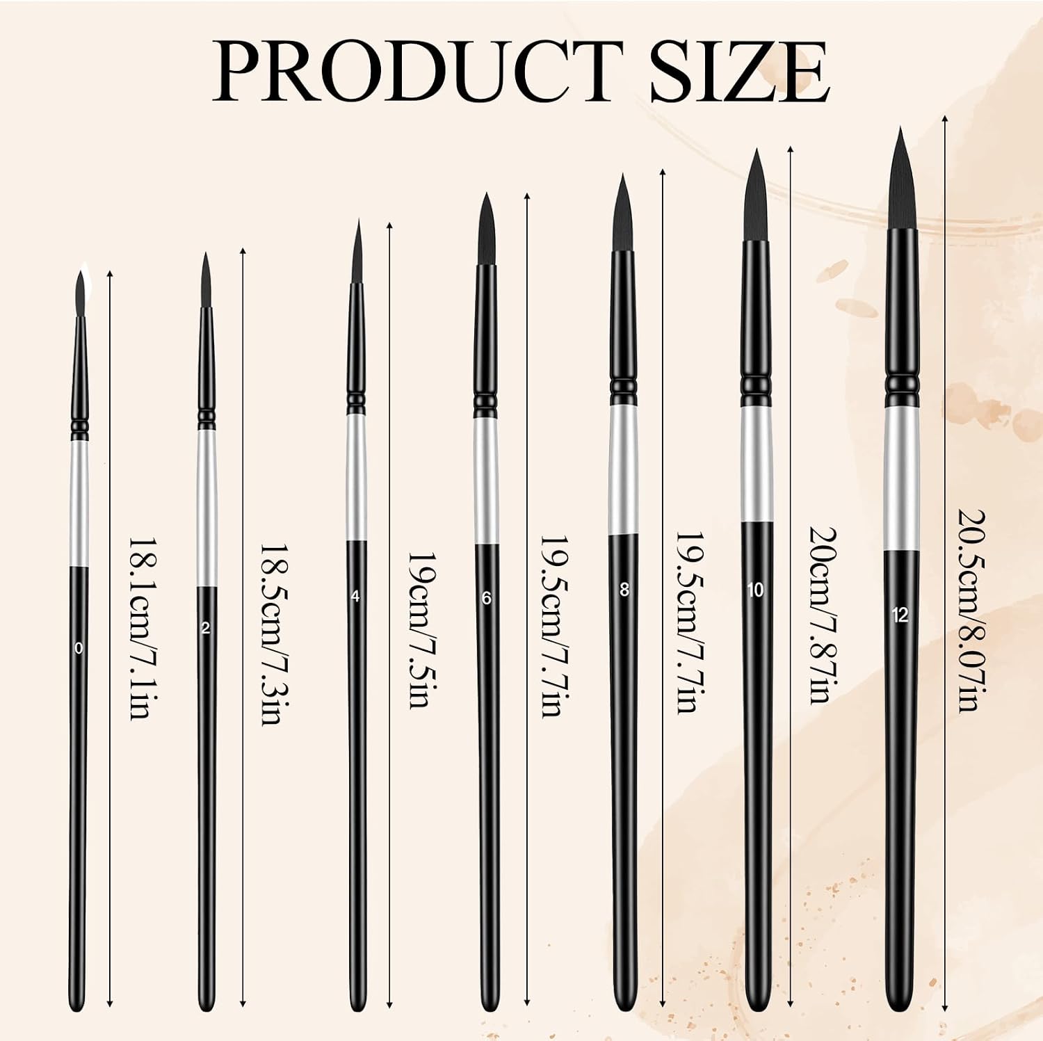 7 Pcs Round Pointed Tip Paint Brushes Set Watercolor Brushes Artist Paintbrushes Round Nylon Hair Art Paints Brush for Acrylic Watercolors Gouache Inks Oil Tempera Craft and Detail Painting