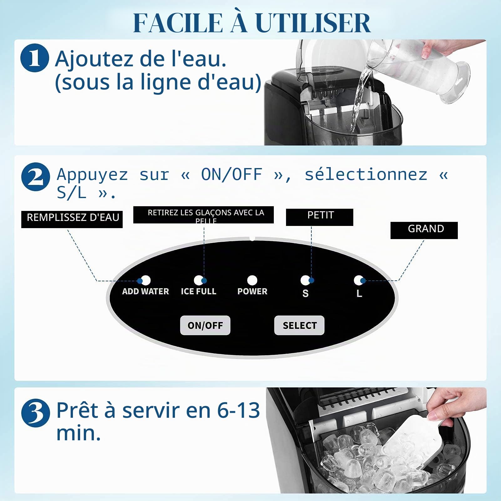 Machine à Glaçons, Machine a Glaçons 12kg en 24h, 9 Glaçons par 6 Min, Fenêtre Panoramique Visible, Machine à Glace avec Pelle à Glace et Panie, Silencieuse avec Fonction Autonettoyante