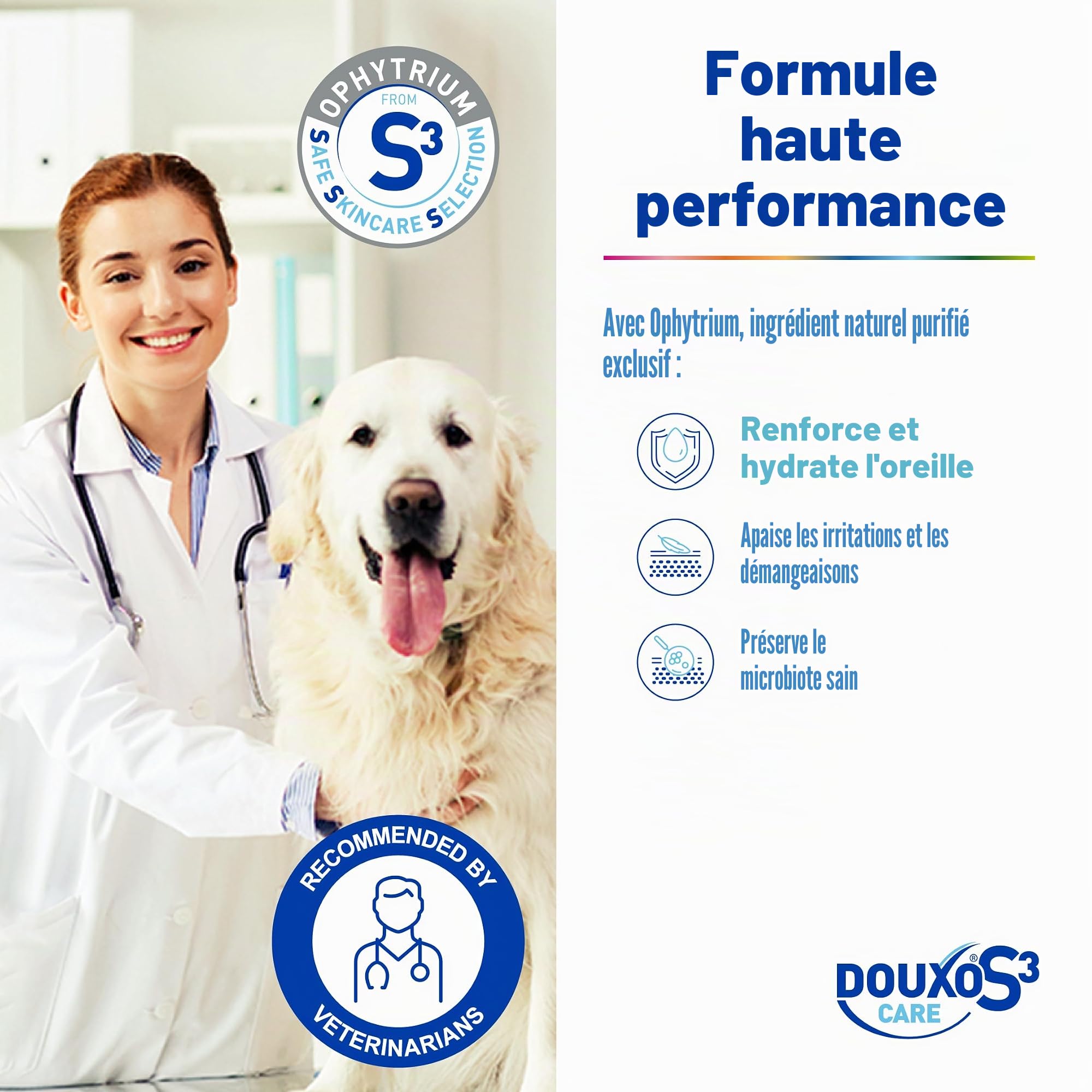 DOUXO® S3 Care Nettoyant d'oreille 120 ML | Recommandé par Les vétérinaires et cliniquement prouvé | pour Chiens et Chats | Utilisation Douce et régulière | Nettoie et élimine la Cire | Apaise
