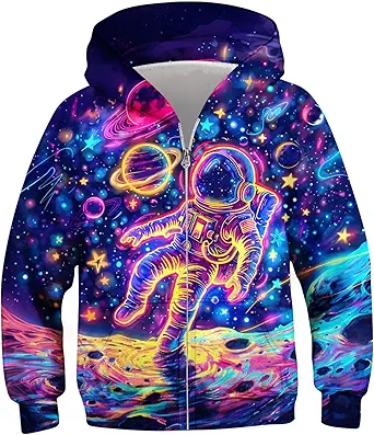 Idgreatim 6-14T Boys Zip Up Hoodies Kids 3D Graphic Hoody Sweatshirt Zipper Pullover with Pockets