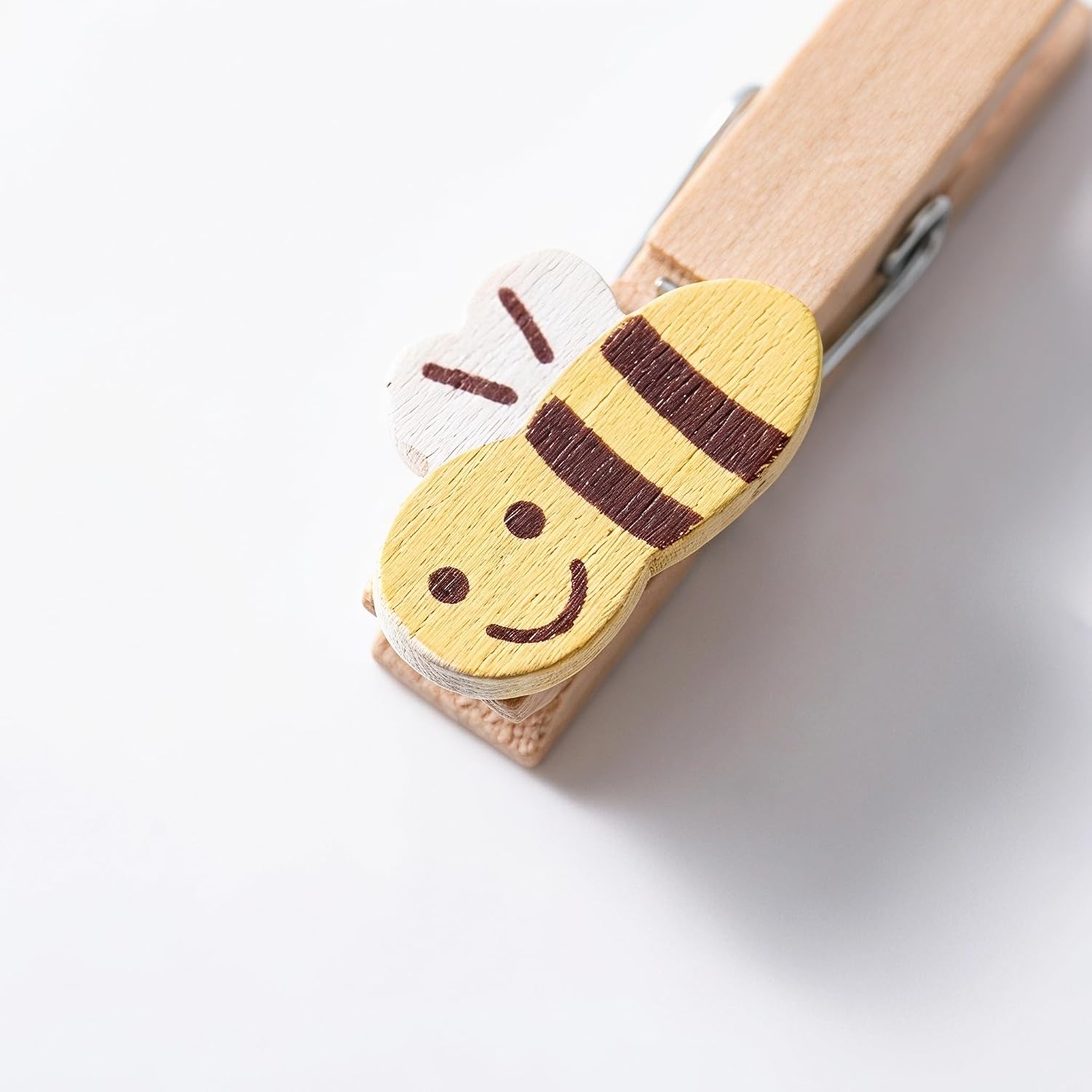 SHINEOFI 60pcs Cartoon Bee Wooden Photo Display Clips with Rope for Hanging image 3