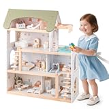 HONEY JOY Doll House, 4-Story Wooden Dollhouse Playset w/ 6 Rooms, 33 Accessories & Miniature Furniture, Pretend Play Toys Kit, 2.56 Feet Toddler Big Doll House, Gift for Kids Aged 3+