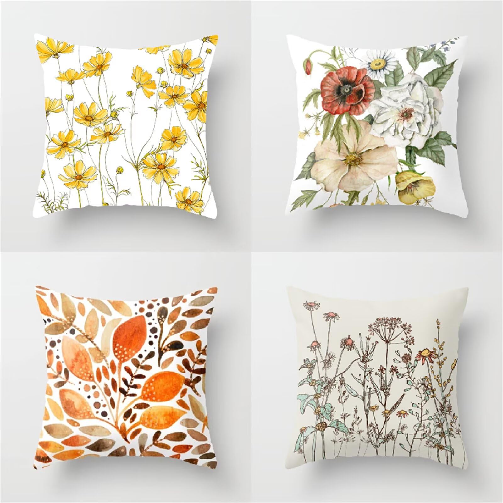 Lot de 4 coussin exterieur impermeable blanc 35x35cm avec housse motif fleur pour canape
