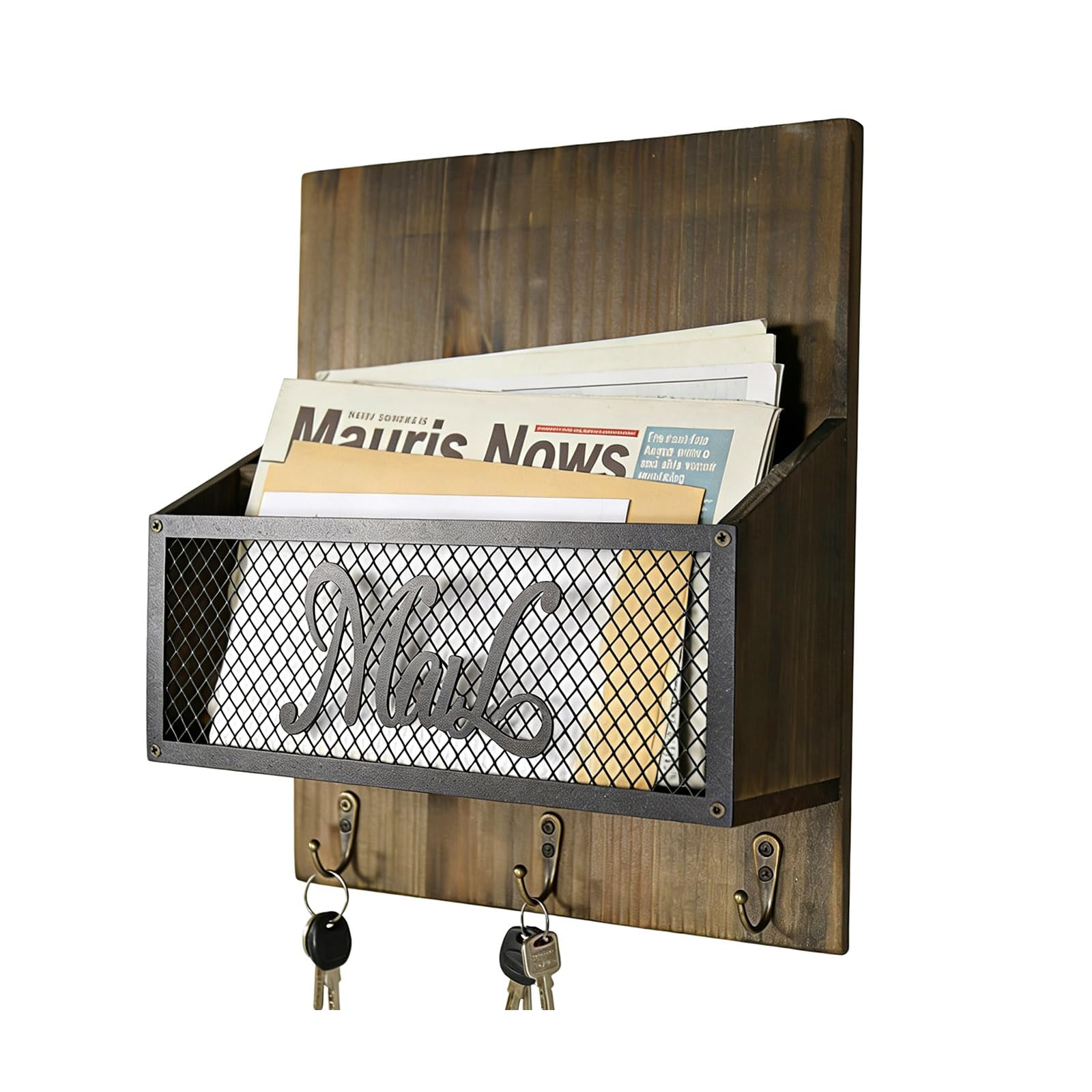 Buxuaaaa Green Rustics Inspires Wood Wall Mount Mail Sorter With 3 Hook Storage Organiser For Home Offices Entryway Decoration Space Saving Wall Rack
